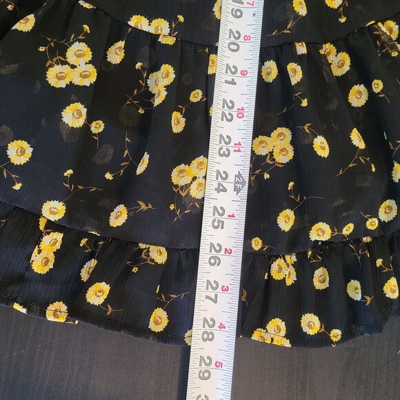 Wet Seal Black Chiffon Sunflower Print Ruffle Babydoll Tank Top Small Sheer - Picture 7 of 9
